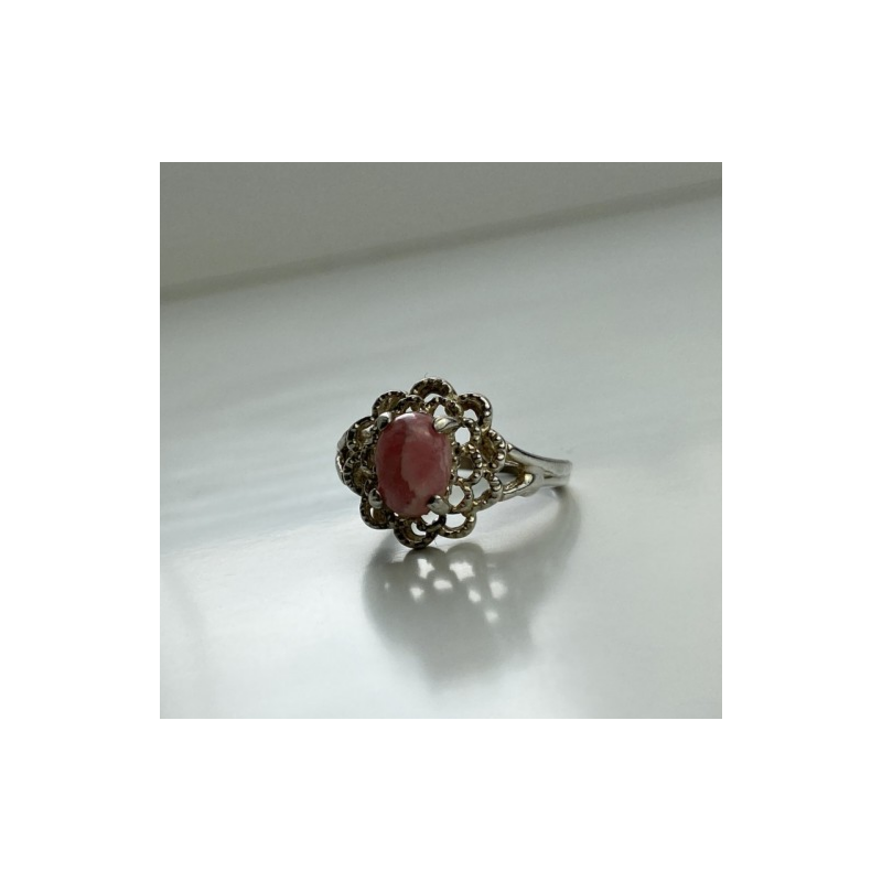 925 Sterling Silver Pink Agate Ring Size 6