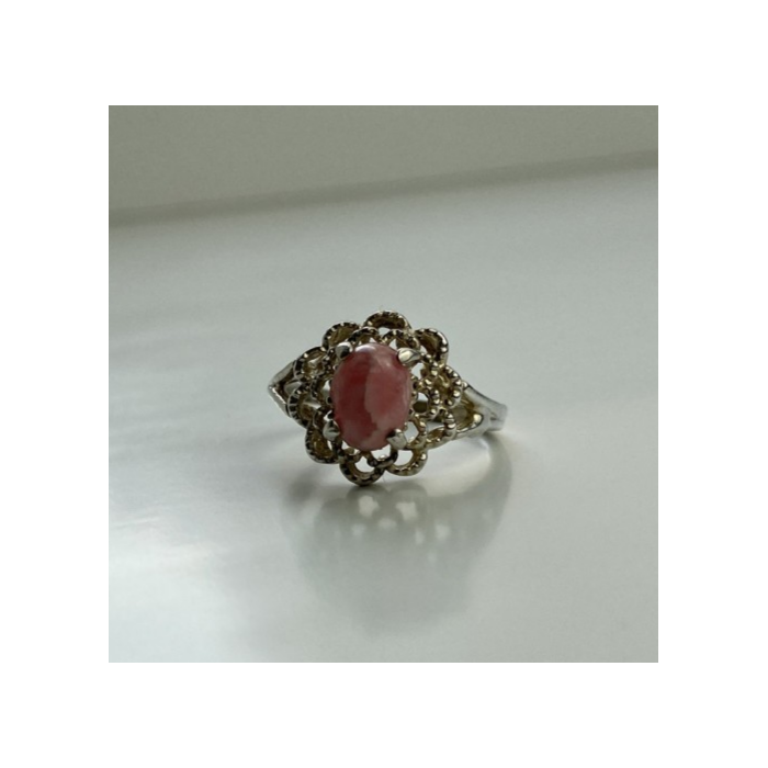 925 Sterling Silver Pink Agate Ring Size 6