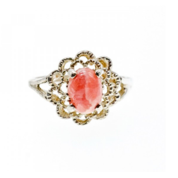 925 Sterling Silver Pink Agate Ring Size 6