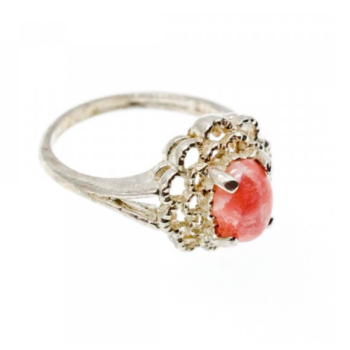 925 Sterling Silver Pink Agate Ring Size 6