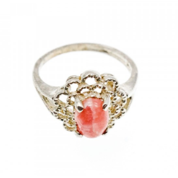 925 Sterling Silver Pink Agate Ring Size 6