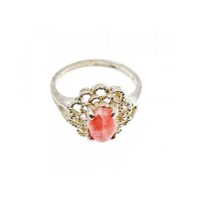 925 Sterling Silver Pink Agate Ring Size 6