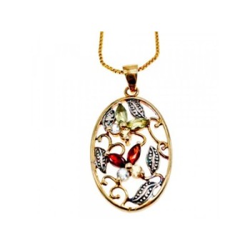 925 Sterling Silver Gold Plated Multi Gemstones Chain with Pendant