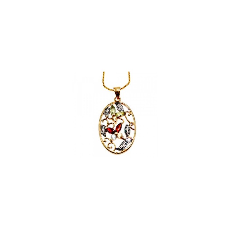 925 Sterling Silver Gold Plated Multi Gemstones Chain with Pendant