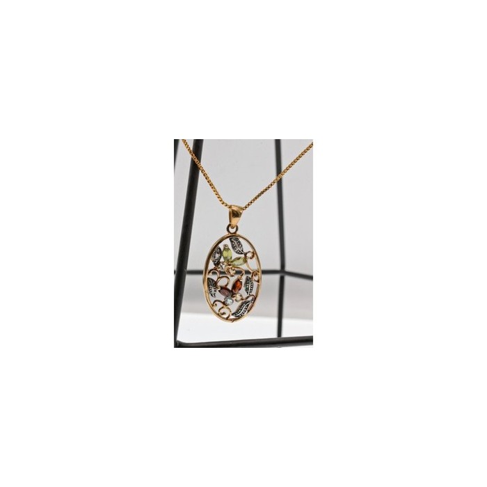 925 Sterling Silver Gold Plated Multi Gemstones Chain with Pendant