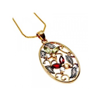 925 Sterling Silver Gold Plated Multi Gemstones Chain with Pendant
