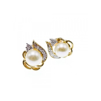 14K YELLOW GOLD PEARL & DIAMONDS EARRINGS