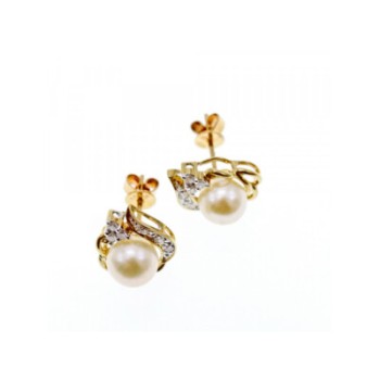14K YELLOW GOLD PEARL & DIAMONDS EARRINGS