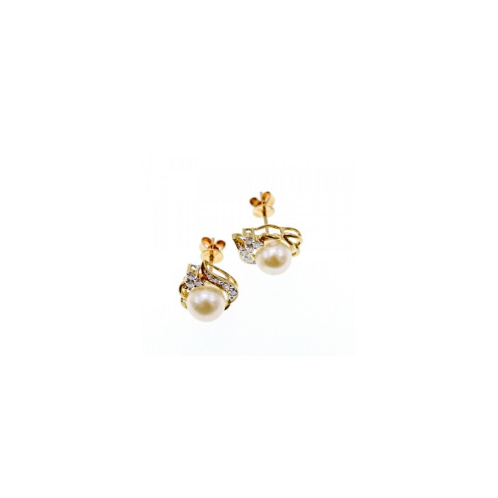 14K YELLOW GOLD PEARL & DIAMONDS EARRINGS