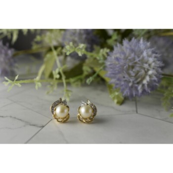 14K YELLOW GOLD PEARL & DIAMONDS EARRINGS