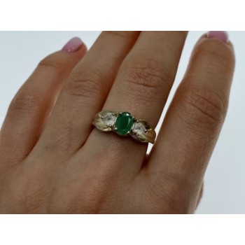 925 Sterling Silver Emerald & White Spinel Ring Size 10