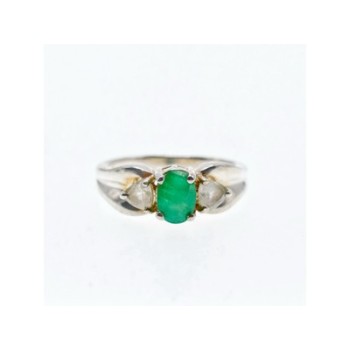 925 Sterling Silver Emerald & White Spinel Ring Size 10