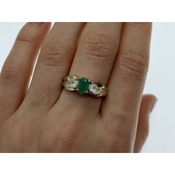 925 Sterling Silver Emerald & White Spinel Ring Size 10