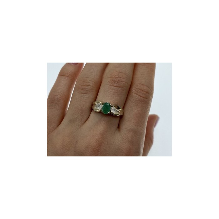 925 Sterling Silver Emerald & White Spinel Ring Size 10