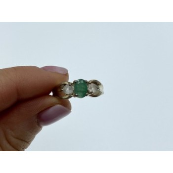 925 Sterling Silver Emerald & White Spinel Ring Size 10