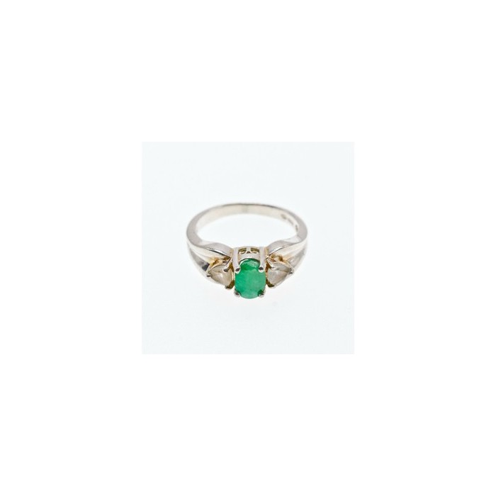 925 Sterling Silver Emerald & White Spinel Ring Size 10