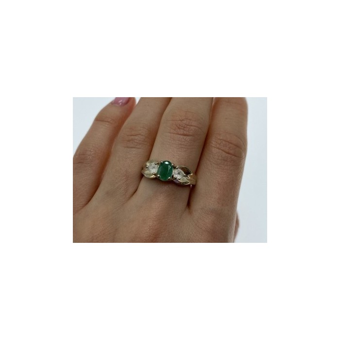 925 Sterling Silver Emerald & White Spinel Ring Size 10