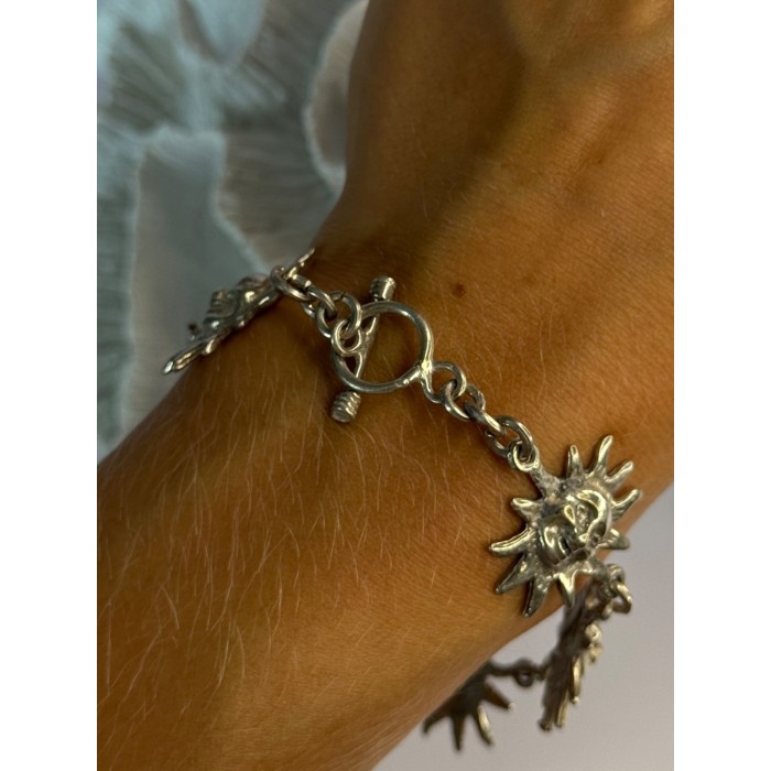 Vintage 925 Sterling Silver Sun Face Bracelet Length 8.5