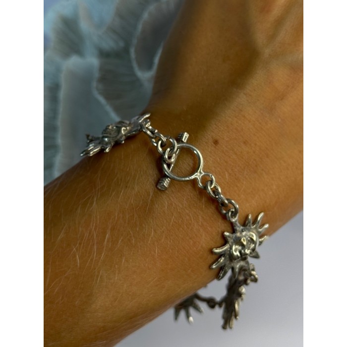 Vintage 925 Sterling Silver Sun Face Bracelet Length 8.5