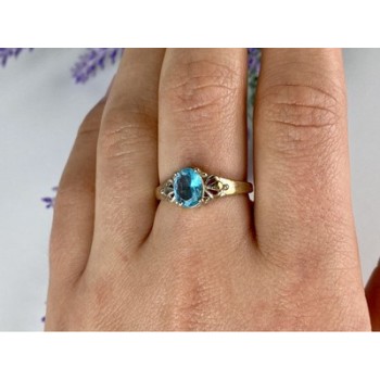 925 Sterling Silver Blue Topaz Ring Size 10