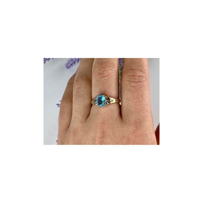 925 Sterling Silver Blue Topaz Ring Size 10