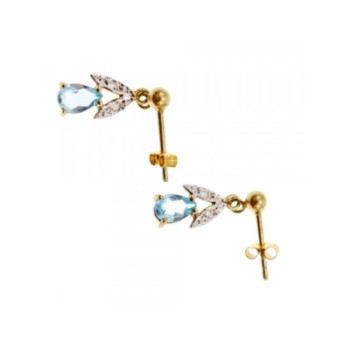18K YELLOW GOLD BLUE TOPAZ & DIAMONDS EARRINGS