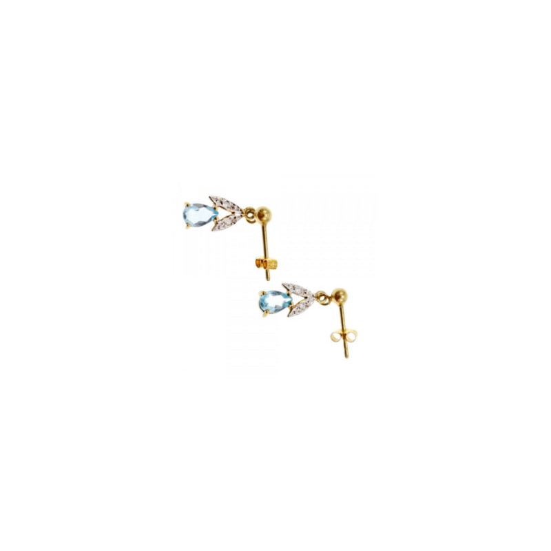 18K YELLOW GOLD BLUE TOPAZ & DIAMONDS EARRINGS