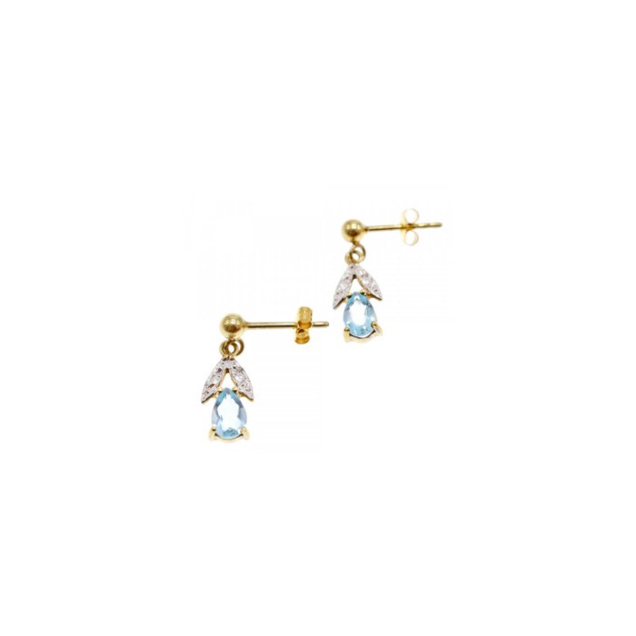 18K YELLOW GOLD BLUE TOPAZ & DIAMONDS EARRINGS