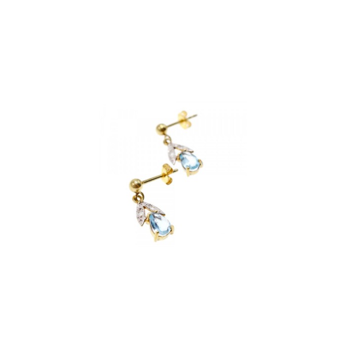 18K YELLOW GOLD BLUE TOPAZ & DIAMONDS EARRINGS