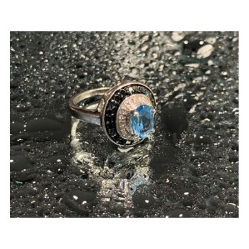 925 Sterling Silver Aquamarine & Spinel Ring Size 6.75