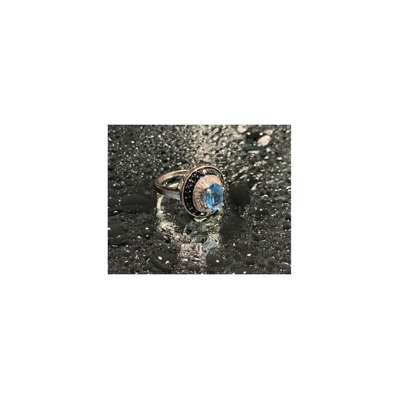 925 Sterling Silver Aquamarine & Spinel Ring Size 6.75
