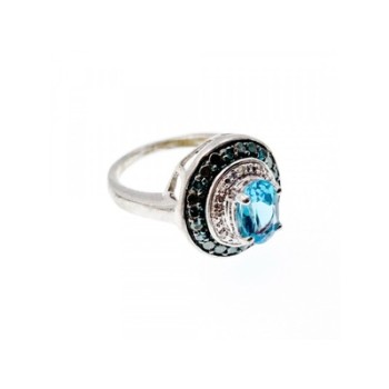 925 Sterling Silver Aquamarine & Spinel Ring Size 6.75