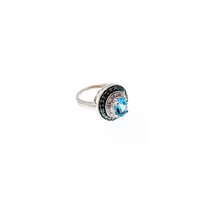 925 Sterling Silver Aquamarine & Spinel Ring Size 6.75