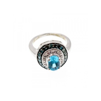 925 Sterling Silver Aquamarine & Spinel Ring Size 6.75