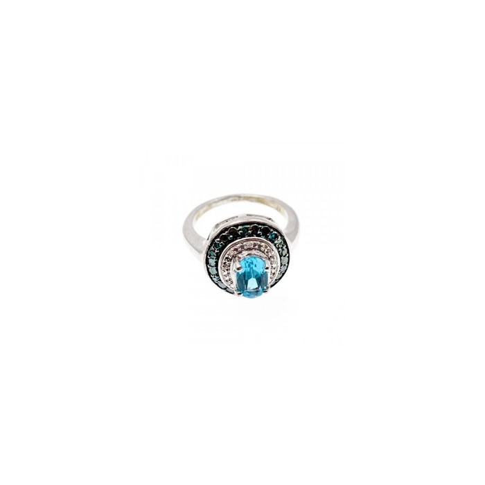 925 Sterling Silver Aquamarine & Spinel Ring Size 6.75