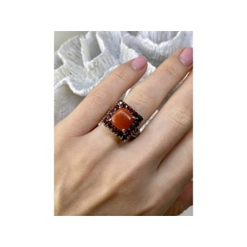 925 STERLING SILVER AMBER & GARNET RING SIZE 8.5