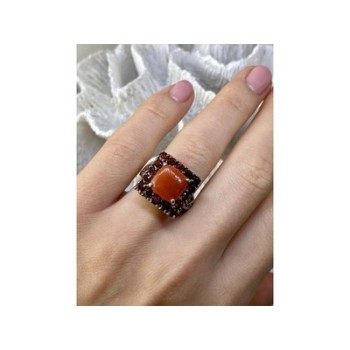 925 STERLING SILVER AMBER & GARNET RING SIZE 8.5