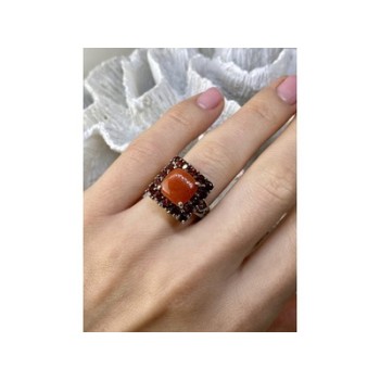 925 STERLING SILVER AMBER & GARNET RING SIZE 8.5