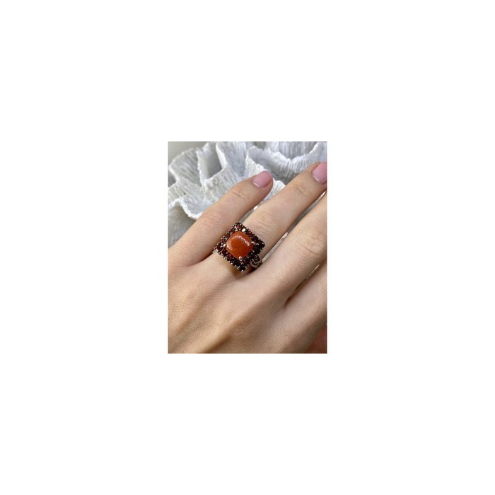 925 STERLING SILVER AMBER & GARNET RING SIZE 8.5