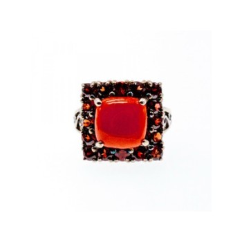 925 STERLING SILVER AMBER & GARNET RING SIZE 8.5