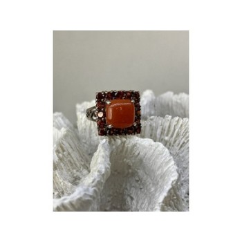 925 STERLING SILVER AMBER & GARNET RING SIZE 8.5