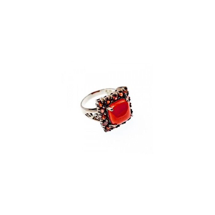 925 STERLING SILVER AMBER & GARNET RING SIZE 8.5