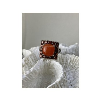 925 STERLING SILVER AMBER & GARNET RING SIZE 8.5