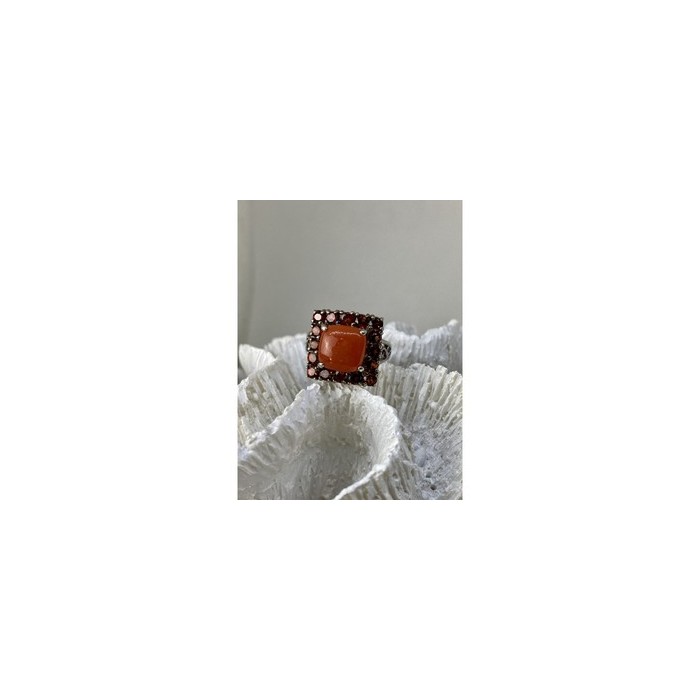 925 STERLING SILVER AMBER & GARNET RING SIZE 8.5