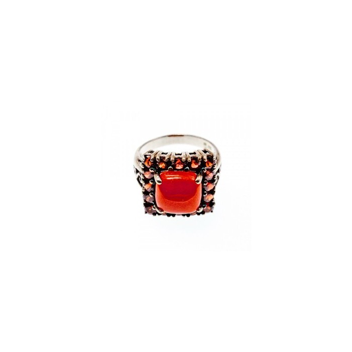 925 STERLING SILVER AMBER & GARNET RING SIZE 8.5
