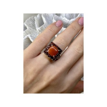925 STERLING SILVER AMBER & GARNET RING SIZE 8.5