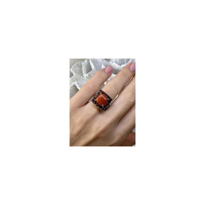 925 STERLING SILVER AMBER & GARNET RING SIZE 8.5