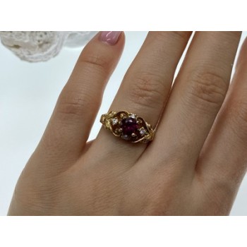 925 Sterling Silver Gold Plated Ruby & CZ Ring Size 7