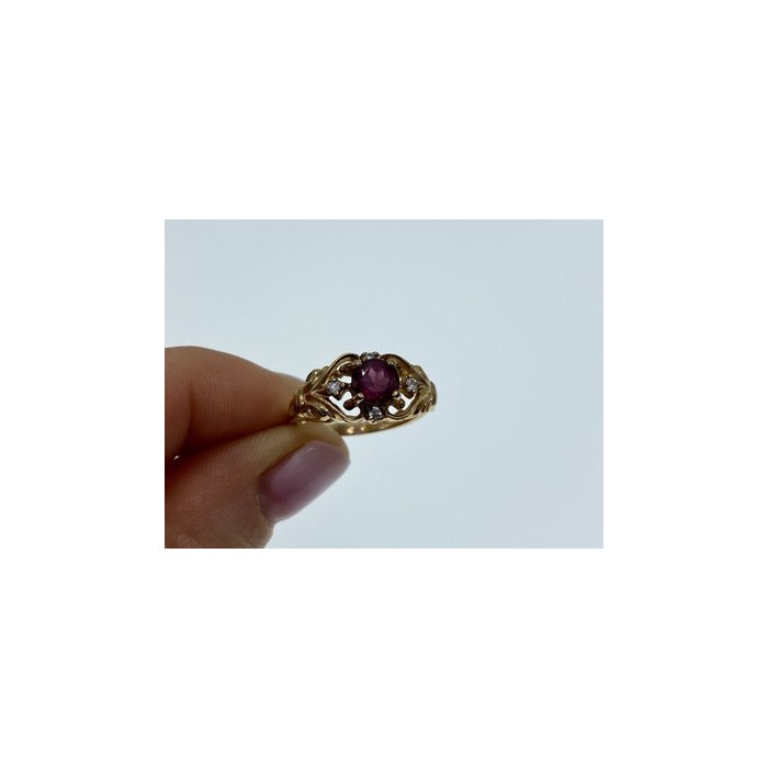 925 Sterling Silver Gold Plated Ruby & CZ Ring Size 7
