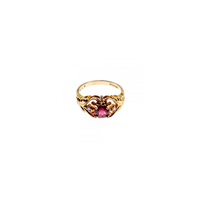 925 Sterling Silver Gold Plated Ruby & CZ Ring Size 7
